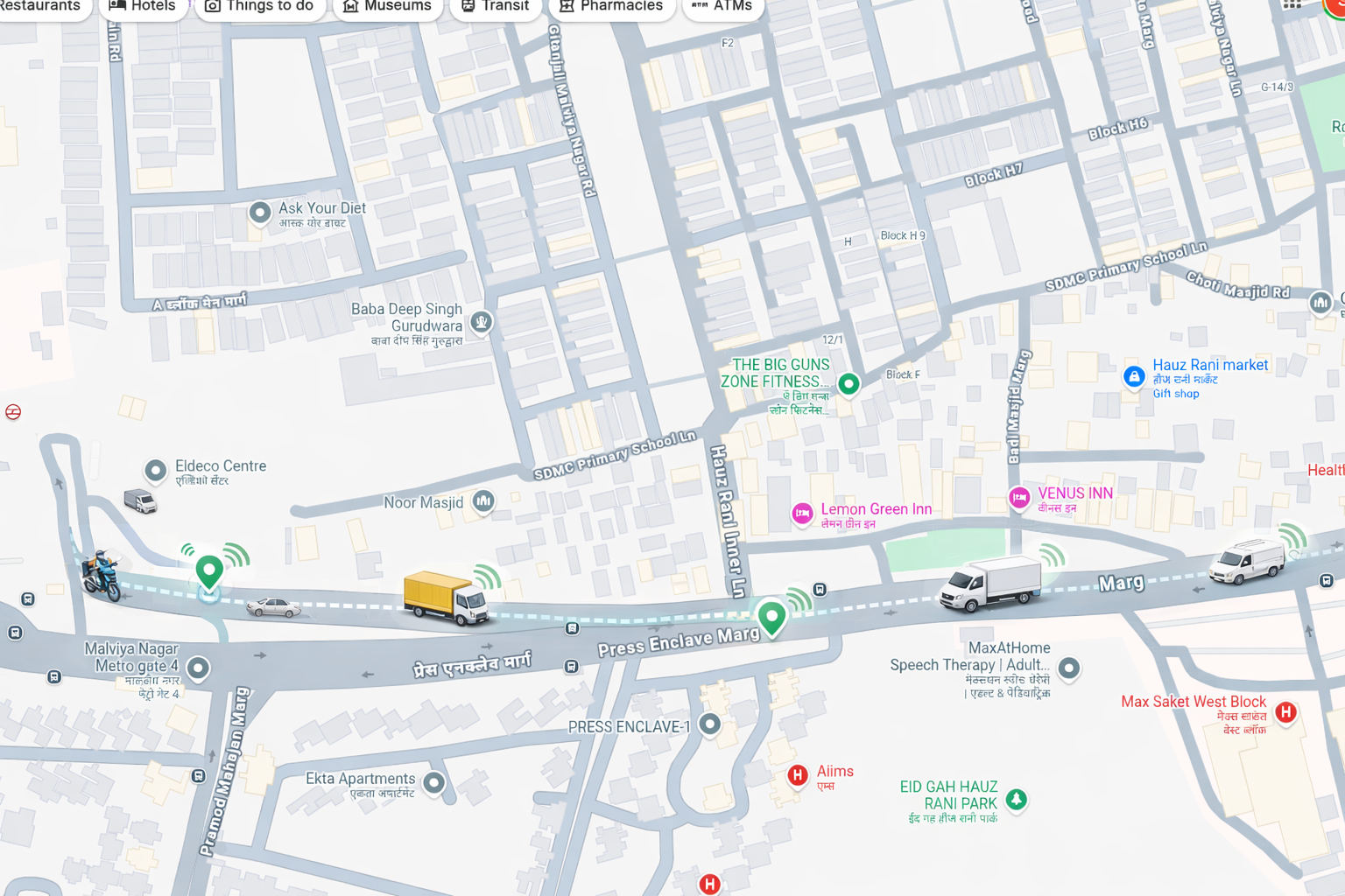 Live Fleet Tracking Map showing vehicle locations and routes across operational area